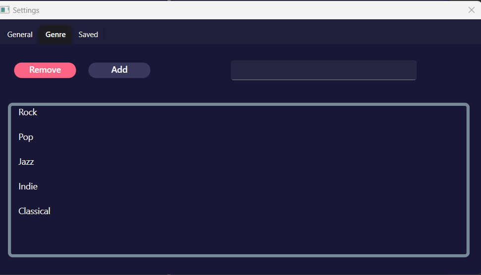 Music Player - Settings (Genre)