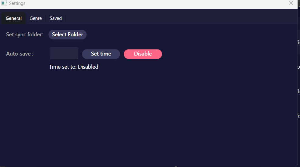 Music Player - Settings (Sync and autosave)