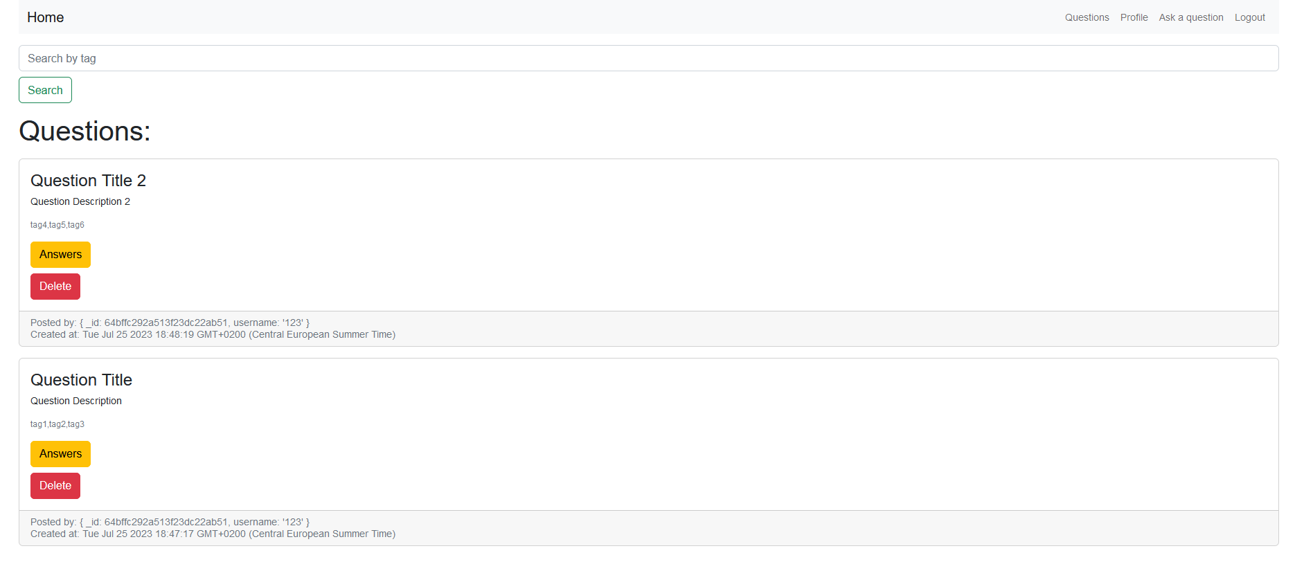 stackoverflow - Questions page